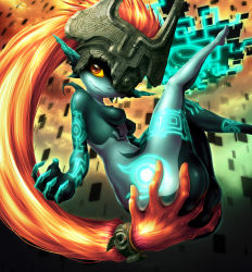  1girl ass ass_grab blue_skin breasts colored_sclera colored_skin deep_skin fang hand_on_ass helmet highres living_hair long_hair low-tied_long_hair midna neon_trim nintendo nude one_eye_covered orange_hair pointy_ears prehensile_hair red_eyes sitting skindentation small_breasts smile solo the_legend_of_zelda the_legend_of_zelda:_twilight_princess very_long_hair yellow_sclera yuqoi  rating:Sensitive score:107 user:Sammy589
