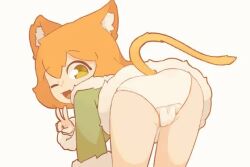  1girl :d animal_ear_fluff animal_ears animated ass ass_shake bent_over cameltoe cat_ears cat_girl cat_tail cleft_of_venus female_focus from_behind fur_trim green_eyes kanbaki kanbaki&#039;s_orange-haired_catgirl loli looping_animation lowres one_eye_closed open_mouth orange_hair original simple_background smile solo tail tail_wagging v video white_background  rating:Questionable score:704 user:romantic_colors
