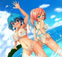  2girls ahoge anus artist_request ass bikini blue_bikini blue_eyes blue_hair blue_sky blush breasts character_request cloud large_breasts long_hair multiple_girls navel nipples ocean open_mouth pink_hair ponytail pussy short_hair sky source_request swimsuit torn_bikini torn_clothes torn_swimsuit uncensored wardrobe_malfunction water white_bikini  rating:Explicit score:27 user:dementor922