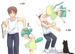 1boy 1girl animal_ears barefoot cat_ears cat_girl_-_numbered_actions_(kito) cat_tail feet flying_kick foot_on_another&#039;s_face hand_on_another&#039;s_head in_the_face kicking kito_(sorahate) motion_blur original punching simple_background tail translated white_background rating:Sensitive score:14 user:ToyBox
