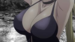 10s 1girl animated animated_gif armpits arms_up blonde_hair bouncing_breasts breasts choker cleavage head_out_of_frame large_breasts lieselotte_sherlock long_hair no_bra revealing_clothes shiny_skin solo trinity_seven undressing upper_body view_between_breasts rating:Questionable score:182 user:lkuroi