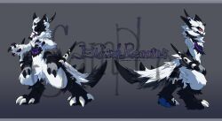 absurdres black_fur black_tail border character_sheet claws colored_sclera deepsea9013 dragon extra_arms furry highres pawpads red_sclera sample_watermark standing watermark white_fur white_tail yellow_eyes 