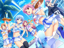 10s 5girls :/ :d ;d ^_^ ahoge ankle_lace-up antenna_hair aoi_matsuri arms_behind_head ass beach_umbrella belt black_eyes black_jacket black_legwear blue_eyes blue_hair blue_sky bow breasts brown_hair buckle business_suit choker cleavage closed_eyes cloud crop_top crop_top_overhang cross-laced_footwear cup day detached_sleeves drink drinking_glass drinking_straw dutch_angle eyebrows female_focus food formal game_cg green_eyes hair_intakes hand_on_own_hip heart himuro_rikka hinata_hanabi holding holding_tray hot_dog indoors jacket jewelry knees_together_feet_apart koutaro leaning_forward legs long_hair long_sleeves looking_at_viewer looking_back medium_breasts midriff minazuki_izumi miniskirt multiple_girls nail_polish navel one_eye_closed open_mouth palm_tree panties pantyshot parfait pencil_skirt pendant pink_hair pink_nails pleated_skirt red_eyes ribbon ribbon_choker roller_skates saotome_nagi sash shoes short_hair short_shorts shorts skates skirt sky smile standing standing_on_one_leg suit thighhighs tray tree tropical_kiss umbrella underwear very_long_hair waitress water waterfall waving white_legwear white_panties white_shorts white_skirt wink wrist_cuffs rating:Questionable score:38 user:danbooru