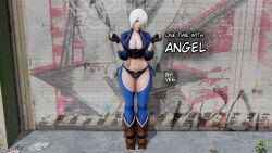  1girl angel_(kof) blue_eyes breasts cleavage large_breasts midriff navel pink_lips short_hair smile snk solo the_king_of_fighters 
