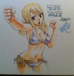 bikini blonde_hair breasts fairy_tail hip_focus large_breasts lucy_heartfilia mashima_hiro open_mouth swimsuit twintails wide_hips rating:Sensitive score:44 user:annon-san