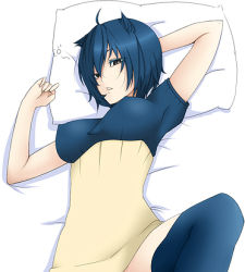  1girl blue_hair breasts covered_erect_nipples creatures_(company) emukon game_freak gen_1_pokemon lowres nintendo personification pillow pokemon snorlax tagme  rating:Questionable score:34 user:Squishy<3