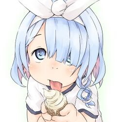  1girl arona_(blue_archive) blue_archive blue_eyes blue_hair bow_hairband colored_inner_hair female_focus food gym_uniform hairband ham_(points) ice_cream ice_cream_cone licking loli multicolored_hair pink_hair sexually_suggestive short_sleeves solo tongue tongue_out two-tone_hair white_hairband  rating:Sensitive score:59 user:ponekad