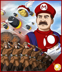 6+boys bullet_bill buttoned_cuffs buttons cloud communism cosplay epic explosion facial_hair goomba hat jacket joseph_stalin koopa_troopa male_focus mario mario_(cosplay) mario_(series) military military_jacket military_uniform multiple_boys mushroom mushroom_cloud mustache nintendo nuclear_explosion nuclear_weapon outdoors overalls pants pants_tucked_in parody propaganda real_life real_life_insert realistic red_star salute shell sky soldier soviet star_(symbol) super_mario_bros._1 super_mushroom tri uniform war weapon_of_mass_destruction wings rating:Sensitive score:99 user:danbooru