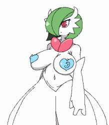  1girl animated animated_gif bare_shoulders breasts closed_mouth creatures_(company) game_freak gardevoir gen_3_pokemon green_hair hair_over_one_eye large_breasts lowres mega_gardevoir mega_pokemon navel nintendo nipples pasties pokemon pokemon_(creature) red_eyes simple_background solo uenoshita_sayuu white_background  rating:Questionable score:32 user:DarkToonLink