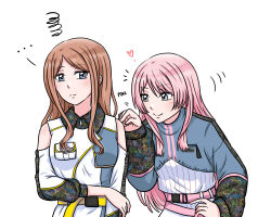  ... 2girls athyra bang_dream! bang_dream!_it&#039;s_mygo!!!!! belt blue_eyes blush brown_hair chihaya_anon closed_mouth clothing_cutout commentary dress grey_eyes heart long_hair long_sleeves multiple_girls nagasaki_soyo pink_belt pink_hair poking shoulder_cutout sidelocks simple_background smile squiggle symbol-only_commentary upper_body white_background white_dress 