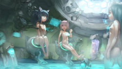  4girls :3 :d animal_ears ass bad_id bad_pixiv_id barefoot bath blue_eyes blue_hair cat_ears censored convenient_censoring covering_privates covering_breasts fang feet flat_chest highres holographic_interface legs loli long_hair machine multiple_girls navel nude observerz one_eye_closed open_mouth original pink_eyes pink_hair ponytail robot_ears science_fiction short_hair shower_head sitting smile steam wading water wink  rating:Questionable score:112 user:danbooru