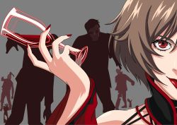 1girl akujiki_musume_conchita_(vocaloid) alcohol blood brown_hair choker close-up cup detached_sleeves dress drinking_glass evillious_nendaiki eyelashes grey_background highres holding holding_cup holding_drinking_glass lipstick looking_at_viewer makeup meiko_(vocaloid) nail_polish necromancer out_of_frame red_dress red_eyes red_lips red_nails short_hair simple_background smile solo_focus staring tokudaiji undead vector_art vocaloid wine wine_glass zombie rating:Sensitive score:5 user:danbooru