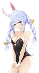  animal_ears black_leotard blue_hair bow carrot_hair_ornament dreamoon food-themed_hair_ornament hair_ornament highres hololive leotard multicolored_hair rabbit_ears rabbit_tail two-tone_hair usada_pekora virtual_youtuber white_bow white_hair  rating:Questionable score:10 user:fhjkruiofuoiucx