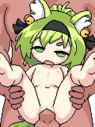1boy 1girl after_vaginal akai_(ugokashitari) animal_ear_fluff animal_ears animated azur_lane barefoot bell belly_rub blush breasts completely_nude cum cum_in_pussy cum_overflow flat_chest fox_ears fox_girl fox_tail full_body green_eyes green_hair hair_bell hair_ornament held_up hetero isokaze_(azur_lane) leg_grab legs lifting_another&#039;s_clothes loli navel nipples nude open_mouth penis pixel_art pussy rubbing sex sex_from_behind small_breasts soles solo_focus tail thighs third-party_edit toes uncensored vaginal video rating:Explicit score:1126 user:BaronArgyleSven