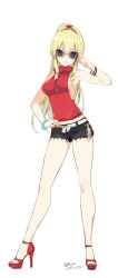  1girl blonde_hair blue_eyes bracelet breasts closed_mouth contrapposto cropped cutoffs delores_(mvv) feet full_body hand_on_own_hip high_heels highres jewelry long_hair looking_at_viewer medium_breasts midriff mvv nail_polish original platform_footwear ponytail sandals short_shorts shorts sideboob sidelocks simple_background solo standing sunglasses toenail_polish toenails toes white_background  rating:Sensitive score:27 user:danbooru