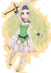  &gt;:o 1990s_(style) 1girl :o armor armpits arms_up bad_id bad_pixiv_id belt belt_skirt blonde_hair blue_eyes blush body_blush bracelet breasts cape celes_chere chibi cleavage covered_erect_nipples covered_navel female_focus final_fantasy final_fantasy_vi full_body garter_straps groin headband hip_focus holding holding_sword holding_weapon jewelry leotard long_hair navel open_mouth outline pauldrons retro_artstyle ribbed_leotard rubrub short_eyebrows shoulder_armor shoulder_pads small_breasts solo standing strapless strapless_leotard sword thighhighs thighs torn_cape torn_clothes torn_thighhighs v-shaped_eyebrows very_long_hair weapon white_thighhighs wide_hips wristband zettai_ryouiki 