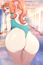 1girl :p ass bent_over butt_crack creatures_(company) female_focus from_behind game_freak glasses huge_ass krabbytheartist leotard looking_back naughty_face nintendo orange_hair pokemon pokemon_swsh ponytail school solo sonia_(pokemon) thick_thighs thighs thong_leotard tongue tongue_out wide_hips rating:Questionable score:159 user:JustLewdit