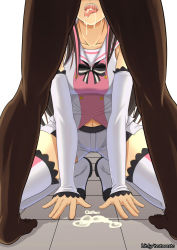  1boy 1girl absurdres arm_support boots breasts brown_hair collarbone cum cum_in_mouth cum_on_tongue cum_pool cumdrip detached_sleeves hair_over_shoulder highres kizuna_ai kizuna_ai_inc. kneeling lace lace-trimmed_legwear lace_trim long_hair medium_breasts multicolored_hair open_mouth sailor_collar shirt shorts sinyadaze sitting sleeves_past_wrists spread_legs squatting streaked_hair teeth thigh_boots thighhighs thighs tongue tongue_out upper_teeth_only virtual_youtuber watermark web_address white_sailor_collar  rating:Explicit score:49 user:hunter_2_1