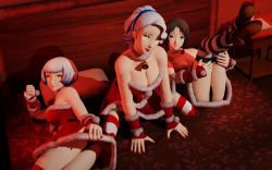  20s 3d 3girls absurdres all_fours ass atlus bed bedroom bell belt black_legwear black_panties breasts brown_footwear brown_hair cleavage clothes_lift collar dress dress_lift elizabeth_(persona) female_focus fur-trimmed_dress fur_trim green_eyes highres holding indoors large_breasts leg_hold legs_up light_smile looking_at_viewer lying margaret_(persona) marie_(persona_4) megami_tensei multicolored_clothes multicolored_legwear multiple_girls myrotep nail_polish neck_bell on_back on_bed on_side panties persona persona_3 persona_3:_dancing_moon_night persona_4 pillow red_dress red_legwear santa_costume santa_dress shadow shin_megami_tensei short_hair sitting smile striped striped_legwear thighhighs underwear upskirt white_hair white_legwear wooden_floor xnalara yellow_eyes  rating:Questionable score:40 user:Aman2k16