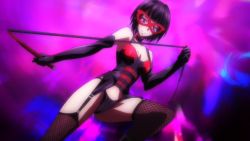  10s 1girl breasts choker corset dominatrix domino_mask elbow_gloves gloves high_school_dxd leather mask panties purple_eyes short_hair small_breasts solo sona_sitri thighhighs underwear whip  rating:Questionable score:45 user:YoukoTaichou