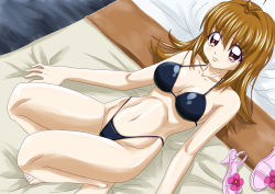  00s 1girl ankoku_tiger bed bikini black_bikini breasts brown_eyes brown_hair cleavage commission dutch_angle from_above high_heels highleg highleg_bikini highleg_swimsuit long_hair looking_at_viewer lying mermaid_melody_pichi_pichi_pitch nanami_lucia navel official_style on_bed red_eyes shoes unworn_shoes solo swimsuit toeless_footwear  rating:Questionable score:9 user:masked_avenger