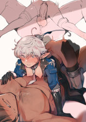  2boys absurdres adventurer_(ff14) alphinaud_leveilleur anal ass black_gloves byefrog clothed_male_nude_male elezen elf facial_hair final_fantasy final_fantasy_xiv gloves grabbing head_out_of_frame highres huge_penis hyur lying male_penetrated multiple_boys necktie nipples nude on_back pectoral_grab pectorals penis pointy_ears ponytail sex smile straddling stubble testicles trap uncensored warrior_of_light_(ff14) yaoi  rating:Explicit score:147 user:danbooru