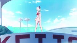  1girl animated anime_screenshot ass blue_eyes bow highres huge_ass keijo!!!!!!!! miyata_sayaka one-piece_swimsuit screencap sound swimsuit tagme thighs video white_hair 