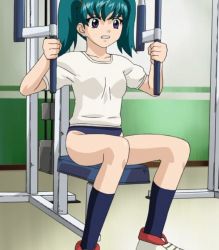 00s 1girl angry aqua_hair blue_eyes breasts buruma clenched_teeth exercising female_focus green_hair gym gym_uniform honjou_mikaze indoors shoes short_hair sitting socks solo stitched stratos_4 teeth third-party_edit twintails rating:Questionable score:15 user:Renois