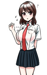 1girl artist_request blush breast_expansion breasts brown_eyes brown_hair highres large_breasts looking_at_viewer open_mouth school_uniform solo tears rating:Questionable score:19 user:railbreaker