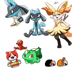  1other 2girls 3boys :3 animal_ear_fluff animal_ears animal_feet animal_hands animal_nose artist_name black_eyes black_fur black_hair blue_fur blush body_fur braixen bright_pupils brother_and_sister bulbasaur cat_ears cat_tail chibi chibi_inset closed_mouth collaboration crayon_shin-chan creatures_(company) flame-tipped_tail flat_chest fox_ears fox_girl fox_tail from_side full_body furry furry_female furry_male game_freak gen_1_pokemon gen_2_pokemon gen_4_pokemon gen_6_pokemon half-closed_eyes happy ikei jibanyan light_blush looking_at_viewer looking_to_the_side lucario makkuro25029092 multicolored_fur multiple_boys multiple_girls multiple_tails neck_fur nintendo nohara_himawari nohara_shinnosuke octillery octopus open_mouth orange_hair pawpads pokemon pokemon_(creature) profile red_eyes red_fur riolu short_hair siblings signature simple_background sitting sketch smile spikes split_mouth spread_legs standing stick straight-on tail two-tone_fur two_tails upper_body white_background white_fur white_pupils wolf_boy wolf_ears wolf_tail youkai_watch 