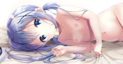  1girl bed_sheet beret blue_eyes blue_hair blush breasts closed_mouth collarbone fingernails gochuumon_wa_usagi_desu_ka? groin hair_between_eyes hand_up hat highres kafuu_chino loli long_hair looking_at_viewer low_twintails lying md5_mismatch neki_(wakiko) nipples nude on_side out-of-frame_censoring resolution_mismatch sheet_grab small_breasts smile solo source_smaller third-party_edit twintails unworn_hat unworn_headwear white_hat  rating:Questionable score:39 user:GlucoseAddict