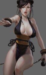 1girl alternate_costume black_dress black_eyes black_hair bracelet breasts breasts_apart brown_eyes capcom center_opening china_dress chinese_clothes chun-li cleavage corded_phone covered_erect_nipples curvy double_bun dress female_focus hair_bun highres jewelry jiam009 large_breasts looking_at_viewer md5_mismatch no_bra no_panties open_mouth outstretched_hand pelvic_curtain phone revealing_clothes revision side_slit sideboob simple_background solo street_fighter street_fighter_iv_(series) thick_thighs thighs wide_hips rating:Sensitive score:74 user:dmysta3000