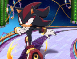  1boy furry furry_male gloves in-universe_location male_focus red_eyes shadow_the_hedgehog solo sonic_(series) sonic_adventure_2 space star_(sky) t_akiko white_fur white_gloves 