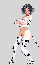  3d animal_ears animal_print animated animated_gif black_hair bouncing_breasts bra breasts cow_ears cow_horns cow_print dancing elbow_gloves gloves horns huge_breasts lowres short_hair smile solo source_request tail underboob underwear  rating:Questionable score:87 user:Service