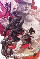  1girl 4boys absurdres bald battoujutsu_stance bladewolf bodysuit building commentary copyright_name dated dual_wielding english_commentary english_text extra_arms facial_hair fighting_stance glasses hair_over_one_eye highres holding katana konami mecha meme metal_gear_(series) metal_gear_rising:_revengeance mistral_(metal_gear_rising) monsoon_(metal_gear_rising) multiple_boys muscular muscular_male non-humanoid_robot ponytail ready_to_draw robot robot_animal samuel_rodrigues saw signature steven_armstrong subakeye sundowner_(metal_gear_rising) sword weapon 