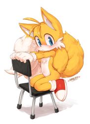  1boy artist_name blue_eyes blush chair fox fox_boy furry furry_male hanuvo highres multiple_tails sega signature sitting solo sonic_(series) tail tails_(sonic) two_tails yellow_fur  rating:Questionable score:21 user:Bearyum
