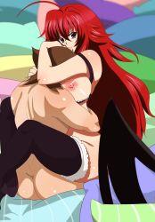  10s 1boy 1girl blue_eyes bottomless bra breasts brown_hair cupless_bra hetero high_school_dxd highres hyoudou_issei large_breasts leg_lock long_hair looking_at_viewer nipples red_hair rias_gremory sex smile straddling thighhighs underwear upright_straddle vaginal  rating:Explicit score:45 user:Issei