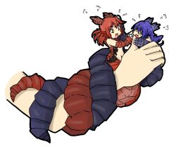  1boy 2girls angry animal_hands arm_hug blue_scales claws coiled disembodied_limb dragon_girl facial_mark finger_hug horns jealous lamia latenight mini_person minigirl monster_girl monster_girl_encyclopedia multiple_girls red_scales scales size_difference tail tail_wrap wurm_(monster_girl_encyclopedia) wyrm yellow_eyes  rating:General score:5 user:danbooru