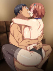  1boy 1girl after_vaginal aftersex animated animated_gif bed breasts cum cum_in_pussy lying momodate_suzuki netorare no_waifu_no_life on_back on_bed queen_bee sex spread_legs sweat trembling 