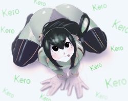 1girl all_fours ass asui_tsuyu black_eyes blush bodysuit boku_no_hero_academia breasts gloves green_hair huge_ass large_breasts looking_up maarthul tongue tongue_out rating:Sensitive score:36 user:LivingCorpse