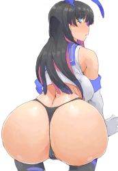  1girl ass ass_focus bare_shoulders black_hair blue_eyes breasts cameltoe colored_inner_hair cosplay crossover elbow_gloves female_focus gloves huge_ass kantai_collection kneeling large_breasts long_hair looking_at_viewer looking_back minakami_(flyingman555) multicolored_hair panty_&amp;_stocking_with_garterbelt pink_hair purple_hair sailor_collar shimakaze_(kancolle) shimakaze_(kancolle)_(cosplay) simple_background solo stocking_(psg) striped_clothes striped_thighhighs thighhighs thong two-tone_hair white_background  rating:Questionable score:220 user:dmysta3000