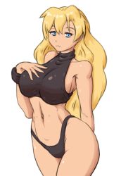  1girl artist_request blonde_hair breasts highleg large_breasts metroid midriff samus_aran solo thighs  rating:Questionable score:25 user:dfafa