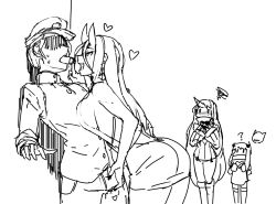 10s 1boy 3girls ? abyssal_ship admiral_(kancolle) ass assertive_female battleship_princess box breast_press breasts crotch_grab dress eu03 floating_fortress_(kancolle) greyscale hat heart heart-shaped_box horns kantai_collection large_breasts long_hair military military_hat military_uniform monochrome multiple_girls northern_ocean_princess profile seaport_princess short_dress sideboob simple_background sketch squiggle uniform valentine very_long_hair white_background rating:Questionable score:26 user:danbooru