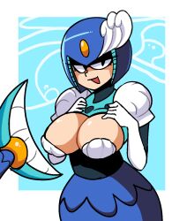  1girl 2022 android breasts cleavage helmet highres large_breasts looking_at_viewer mega_man_(classic) mega_man_(series) mermaid monster_girl piroeoe robot splash_woman wide_hips 