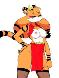  1girl breasts chinese_clothes diives furry highres moonlsu orange_fur original small_breasts tail topless xingzuo_temple  rating:Explicit score:56 user:MoonLSU_NSFW