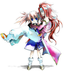  00s 1boy 1girl blue_eyes boots carrying elbow_gloves gloves headband knee_boots long_hair pink_hair presea_combatir princess_carry red_hair sword tales_of_(series) tales_of_symphonia twintails weapon zelos_wilder  rating:Sensitive score:5 user:danbooru