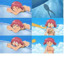  1girl angol_mois ass blush breasts butt_crack hinata_natsumi keroro_gunsou nipples partially_submerged red_hair solo tagme torn_clothes underwater water  rating:Explicit score:33 user:Tails44