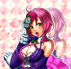  1girl ahoge alisa_boskonovich android asymmetrical_sleeves bare_shoulders blush bouncing breasts cleavage detached_sleeves flower gloves green_eyes hair_flower hair_ornament huge_breasts large_breasts lips looking_at_viewer m_september mismatched_sleeves multicolored_hair namco open_mouth pink_hair red_hair short_hair solo split-color_hair tekken tekken_blood_vengeance tekken_tag_tournament_2 two-tone_hair zoom_layer  rating:Questionable score:20 user:twilight_jester
