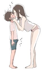 1boy 1girl age_difference barefoot black_hair blue_shorts brother_and_sister bulge closed_eyes ed erection erection_under_clothes from_side full_body ganaishoten hands_on_another&#039;s_face hetero highres incest kiss leaning_forward medium_hair onee-shota original panties profile purple_panties shirt short_hair shorts shota siblings simple_background standing t-shirt translated underwear white_background white_shirt rating:Questionable score:810 user:ponekad