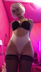 1girl 2b_(nier:automata) 2b_(nier:automata)_(cosplay) animated ass ass_shake cosplay hairband highleg highleg_leotard highres jiggle leotard music nier:automata nier_(series) omgcosplay partially_visible_vulva photo_(medium) real_life short_hair smile solo sound thighhighs thighs video white_hair rating:Questionable score:350 user:JustHere4Butts